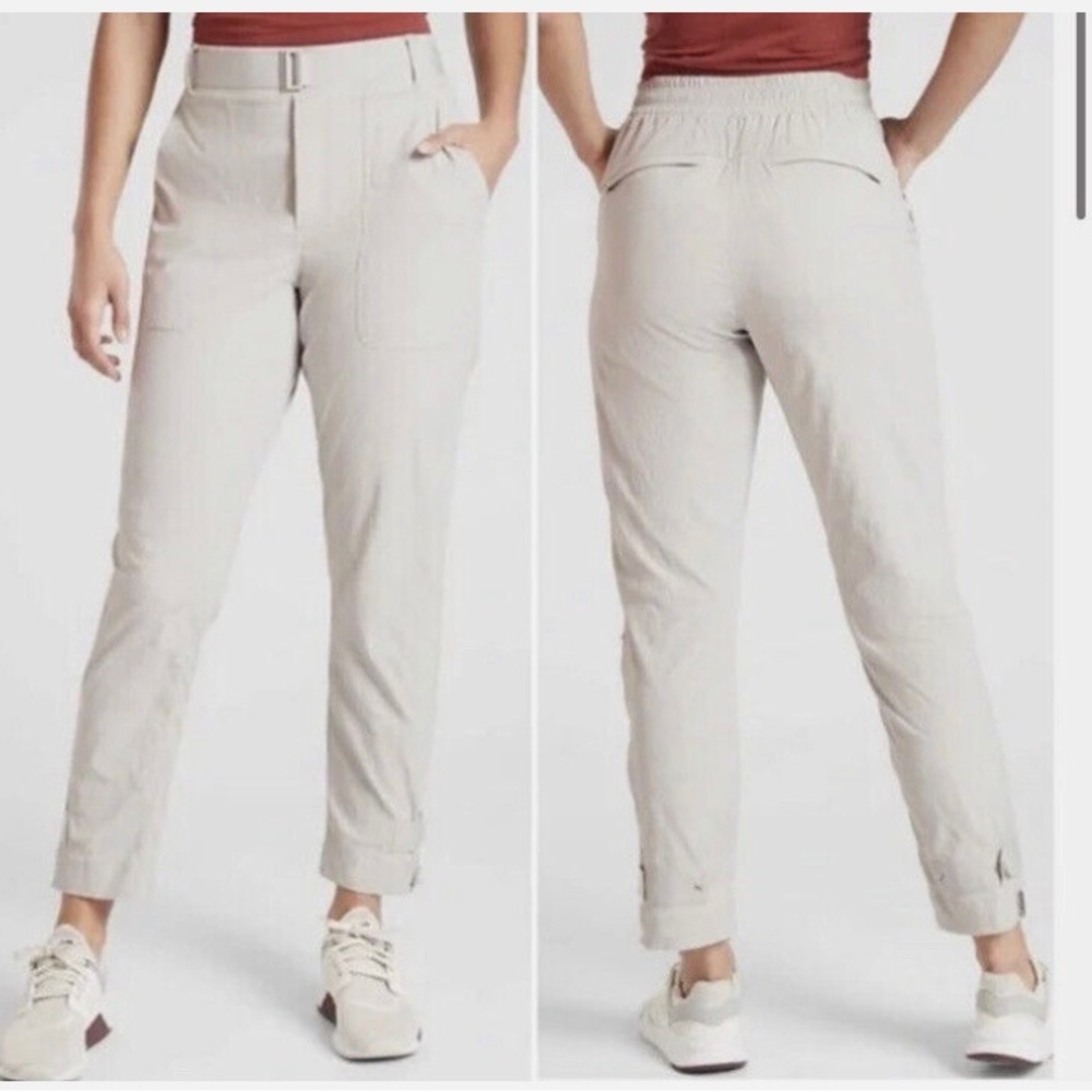 Athleta Belted Trekkie Pant in birch grey ; 8 Tall